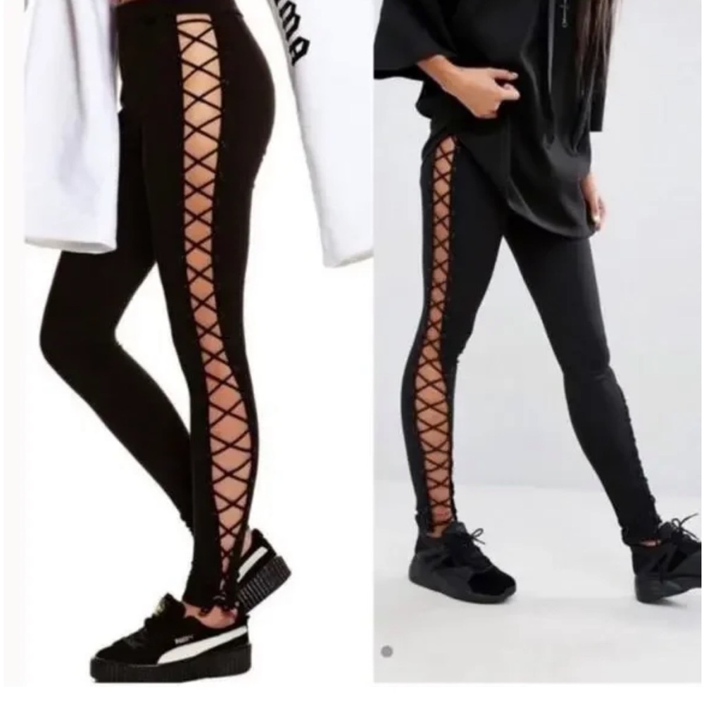 Puma X Fenty Rihanna Chic Black Lace-Up Leggings